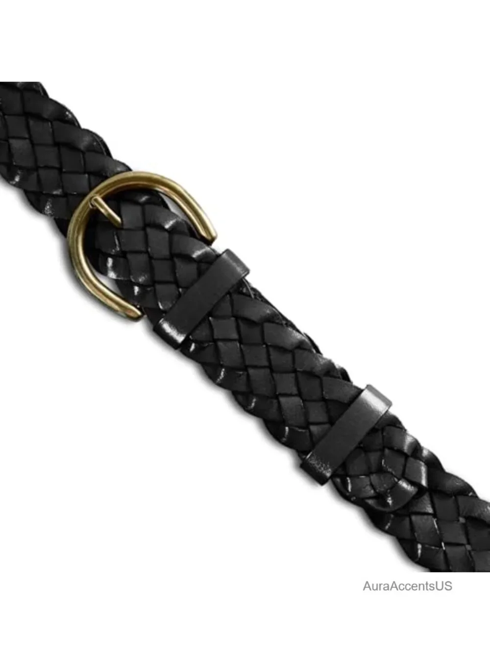 Genuine Leather Braided Belt with Antique Brass Buckle - Women's Fashion